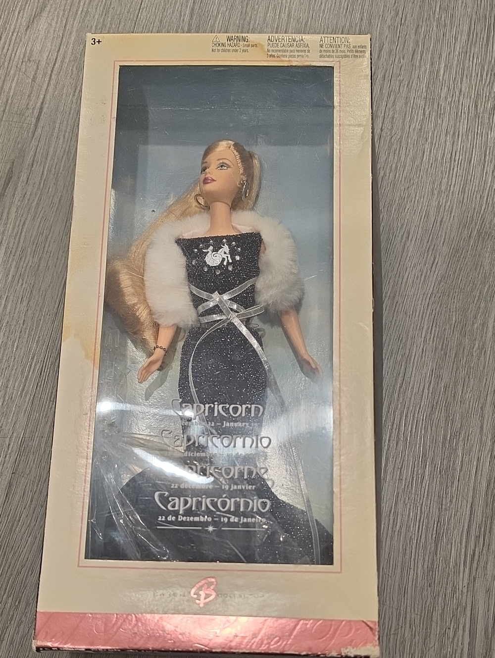 Capricorn Zodiac Collector Doll - Black Glitter Gown with White Fur